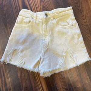Zara Distressed High Rise Pale Yellow Denim Shorts Size 2
